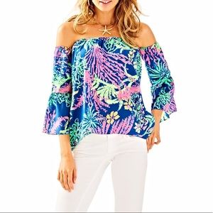 NWT Lilly Pulitzer silk top in Indigo All A Glow